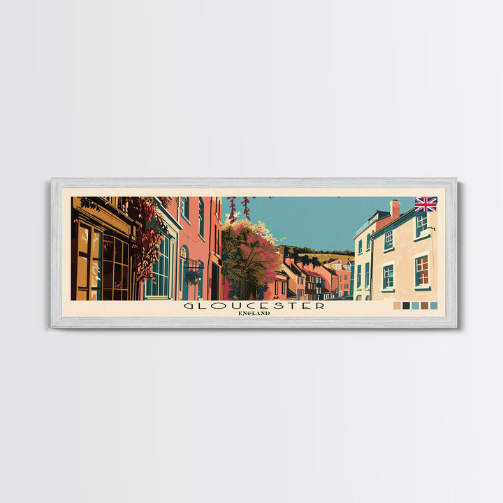 Gloucester, England Panoramic Canvas Print, Gloucester, England Painting, England Art, Gloucester Travel Poster, Travel Art, Guest Room Painting