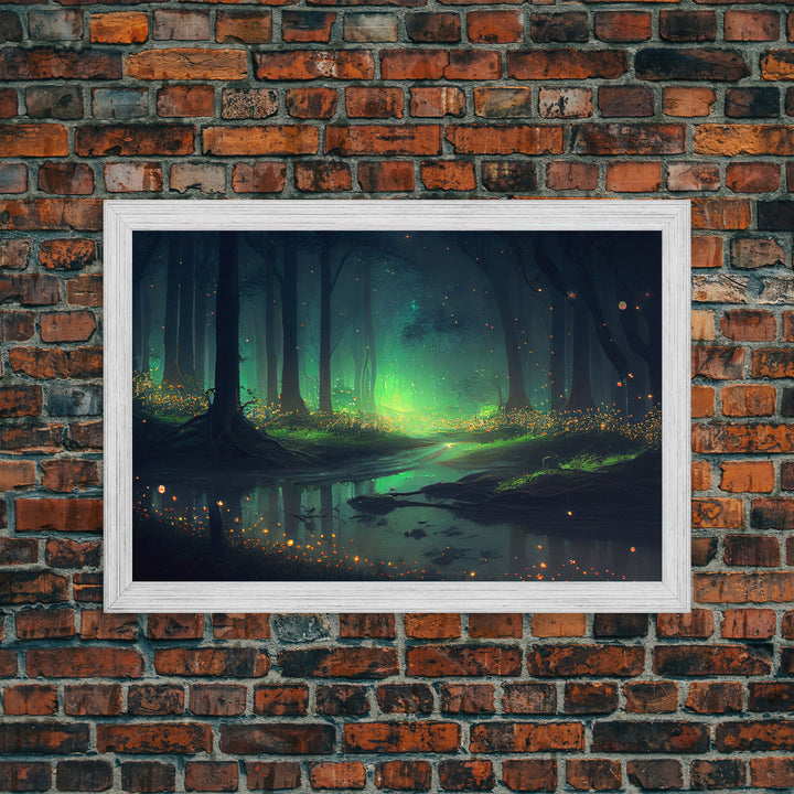 Fireflies In Forest Swamp Night Green Wall Poster, Wall Decor, Wall Art Print, Fine Art Print