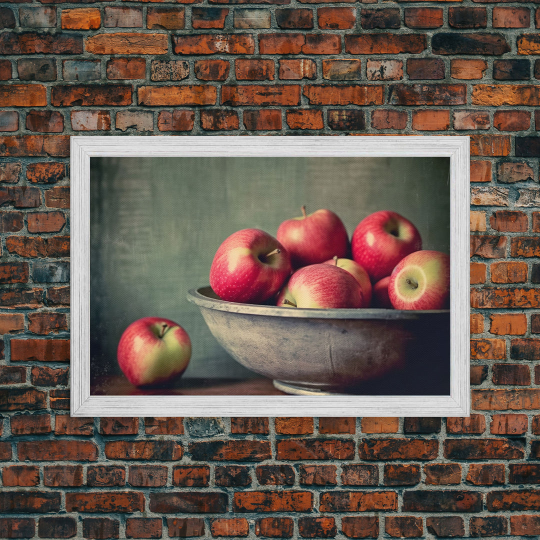 Primitive Vintage Kitchen Art Print, Farmhouse Country Kitchen Decor, Apples Print, Picture of Apples in Bowl for Kitchen Decor, Original