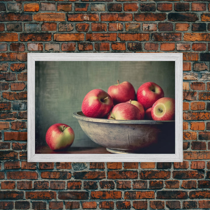 Primitive Vintage Kitchen Art Print, Farmhouse Country Kitchen Decor, Apples Print, Picture of Apples in Bowl for Kitchen Decor, Original