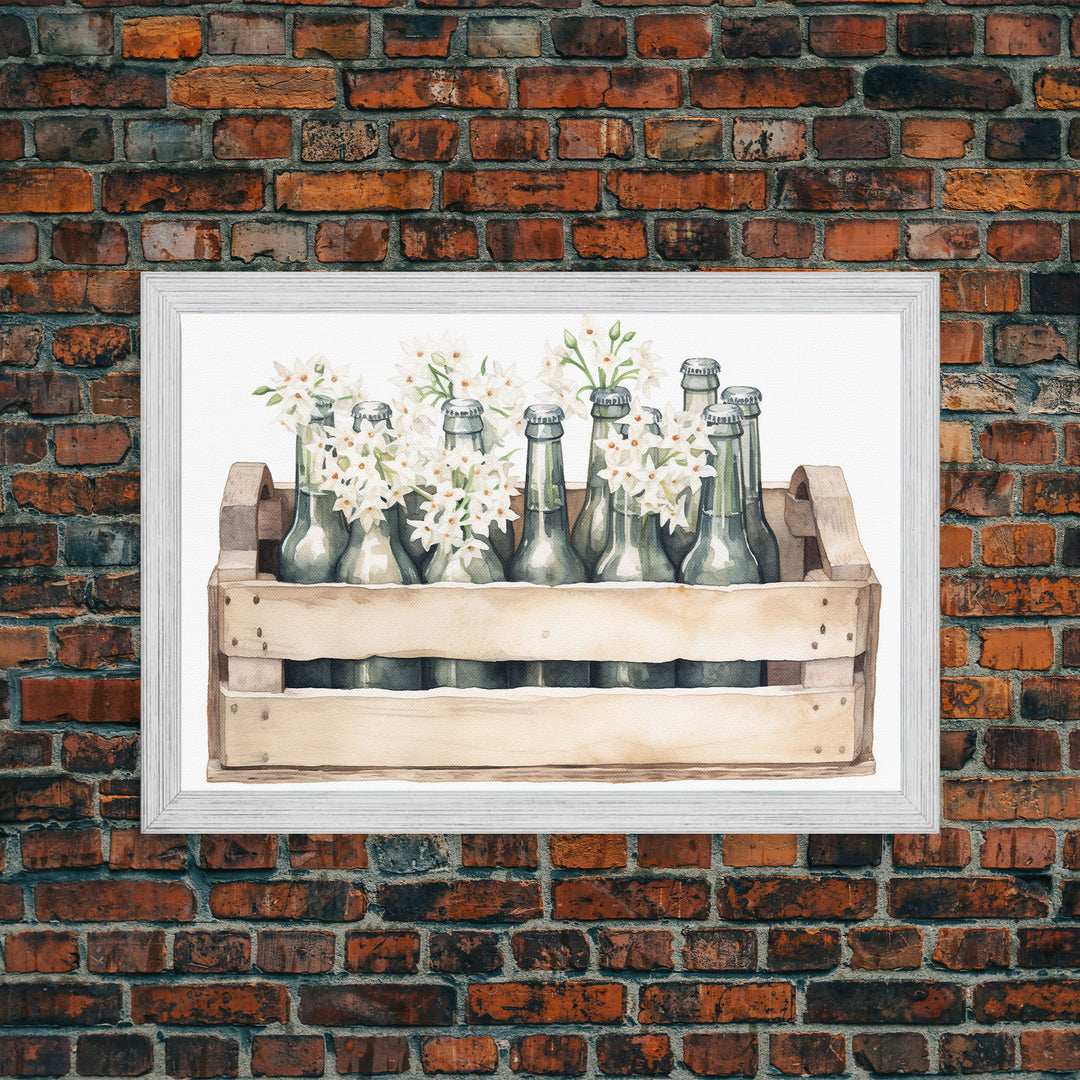 Farmhouse Kitchen Art - White Hydrangea Flowers, Vintage Cottage Style Wall Decor Prints or Canvas Artwork, Rustic / Primitive Kitchen Decor