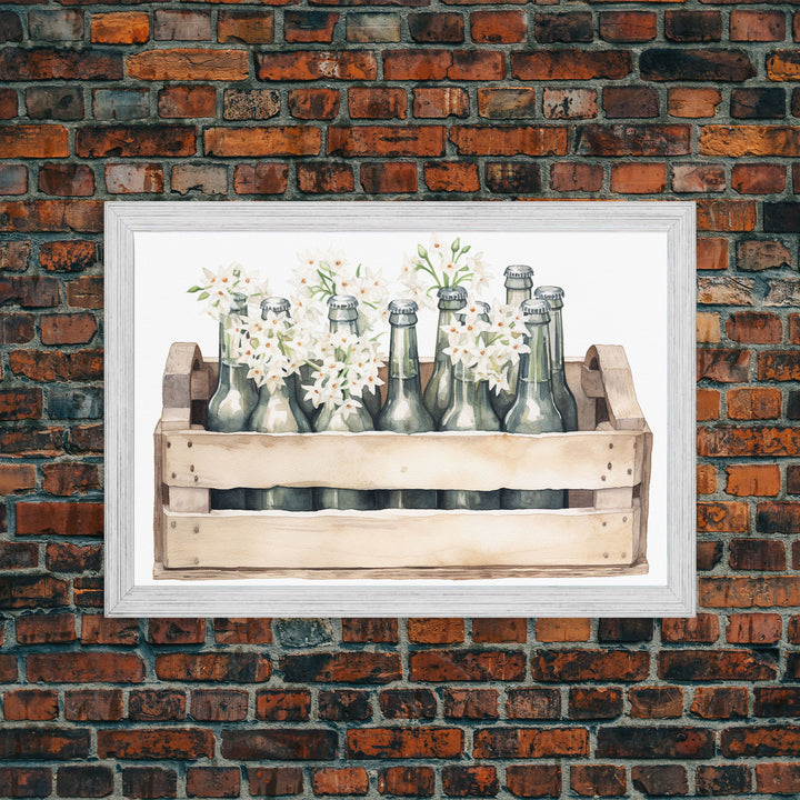 Farmhouse Kitchen Art - White Hydrangea Flowers, Vintage Cottage Style Wall Decor Prints or Canvas Artwork, Rustic / Primitive Kitchen Decor