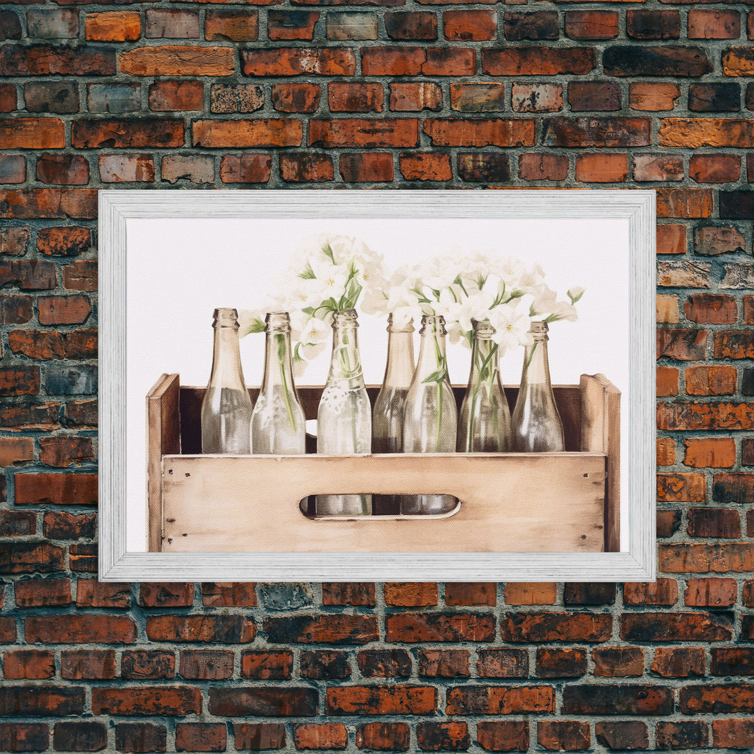 Farmhouse Kitchen Art - White Hydrangea Flowers, Vintage Cottage Style Wall Decor Prints or Canvas Artwork, Rustic / Primitive Kitchen Decor