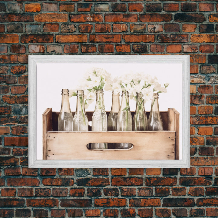 Farmhouse Kitchen Art - White Hydrangea Flowers, Vintage Cottage Style Wall Decor Prints or Canvas Artwork, Rustic / Primitive Kitchen Decor