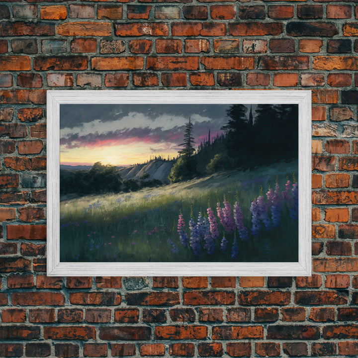 Watercolor of a beautiful landscape at sunset, rustic farmhouse decor, primitive art, cabin art, wall decoration