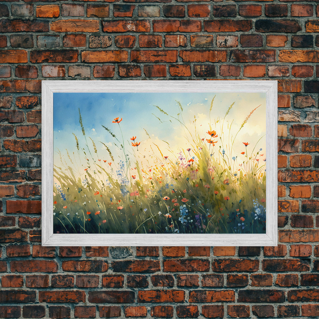 Floral Art, Framed Canvas Print, Colorful Wall Art, Wall Decoration, Primitive Farmhouse Boho Decor, Whimsical Floral Pattern Art