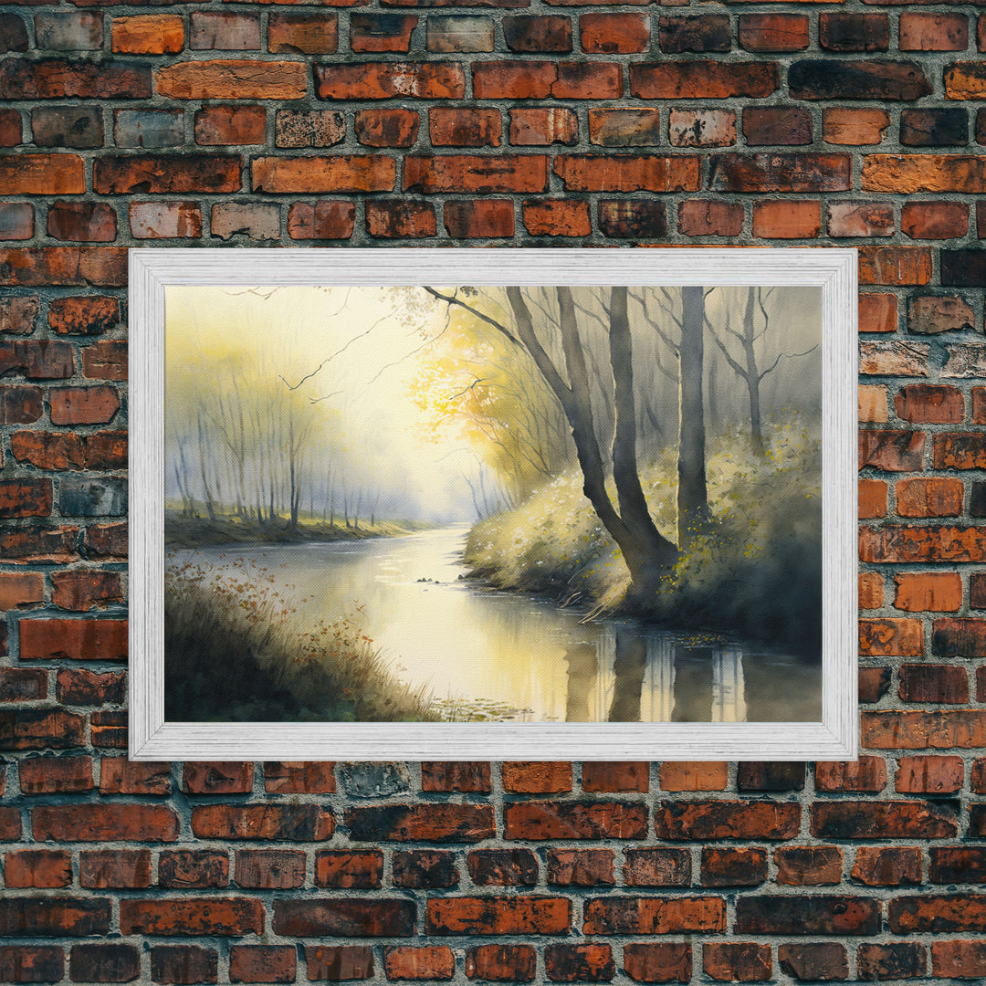Watercolor | Framed Canvas Print | Bendy River Landscape | Wall Decoration | Modern Farmhouse | Wall Decoration