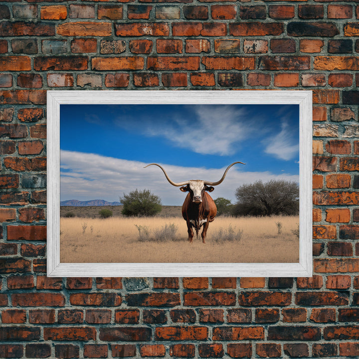 Longhorn cow canvas print, Texas longhorn art, Longhorn canvas print, Farmhouse decor, Rustic wall art, Longhorn wall decor