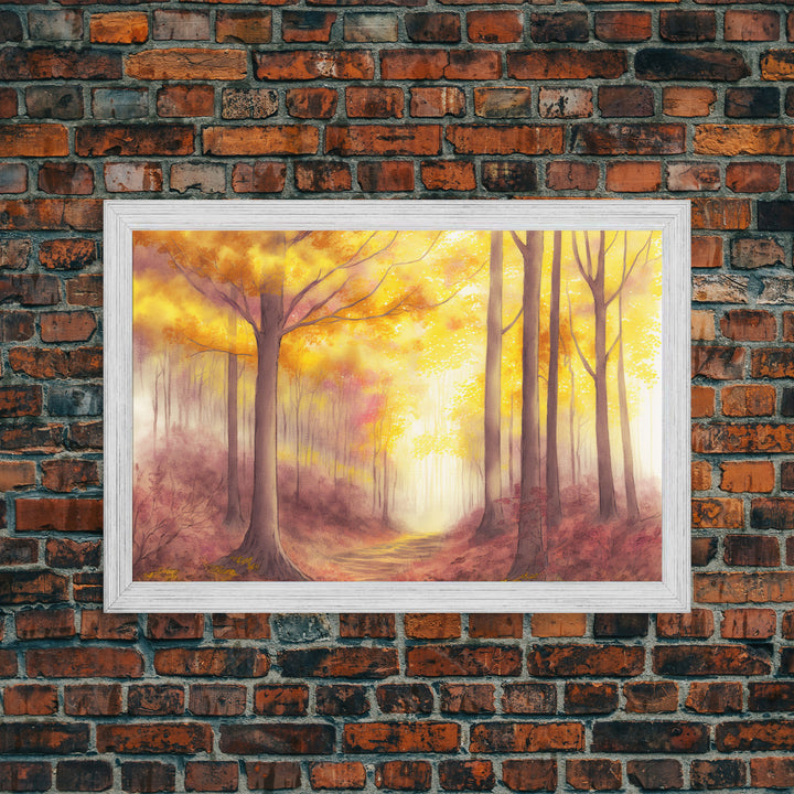 Watercolor of a fall forest, framed canvas print, framed wall art, living room wall decor