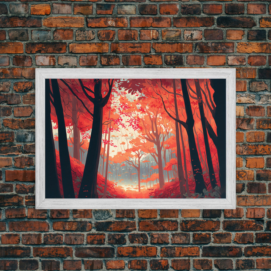 Red Forest, Forest Images, framed canvas print, forest ecosystem wall art, autumn forest wall art