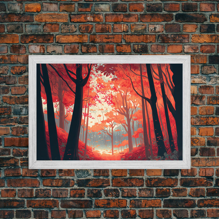 Red Forest, Forest Images, framed canvas print, forest ecosystem wall art, autumn forest wall art