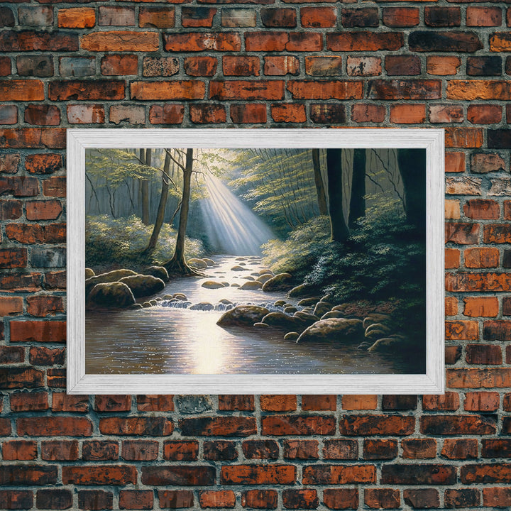 Colorful Watercolor Art, Framed Canvas Print, unique wall art, framed wall art, Landscape watercolor, Beams of Sunlight piercing the canopy