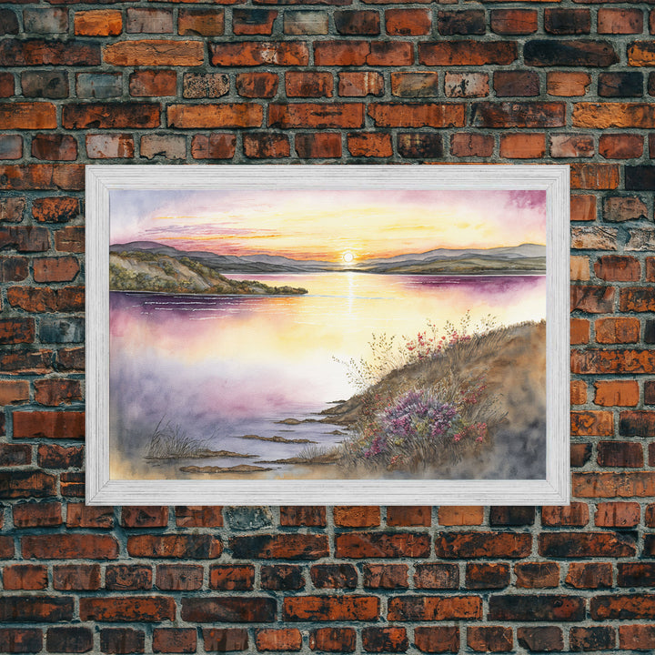 Flower Watercolor Painting, Beautiful thin brush stroke watercolor landscape, framed canvas print, living room art