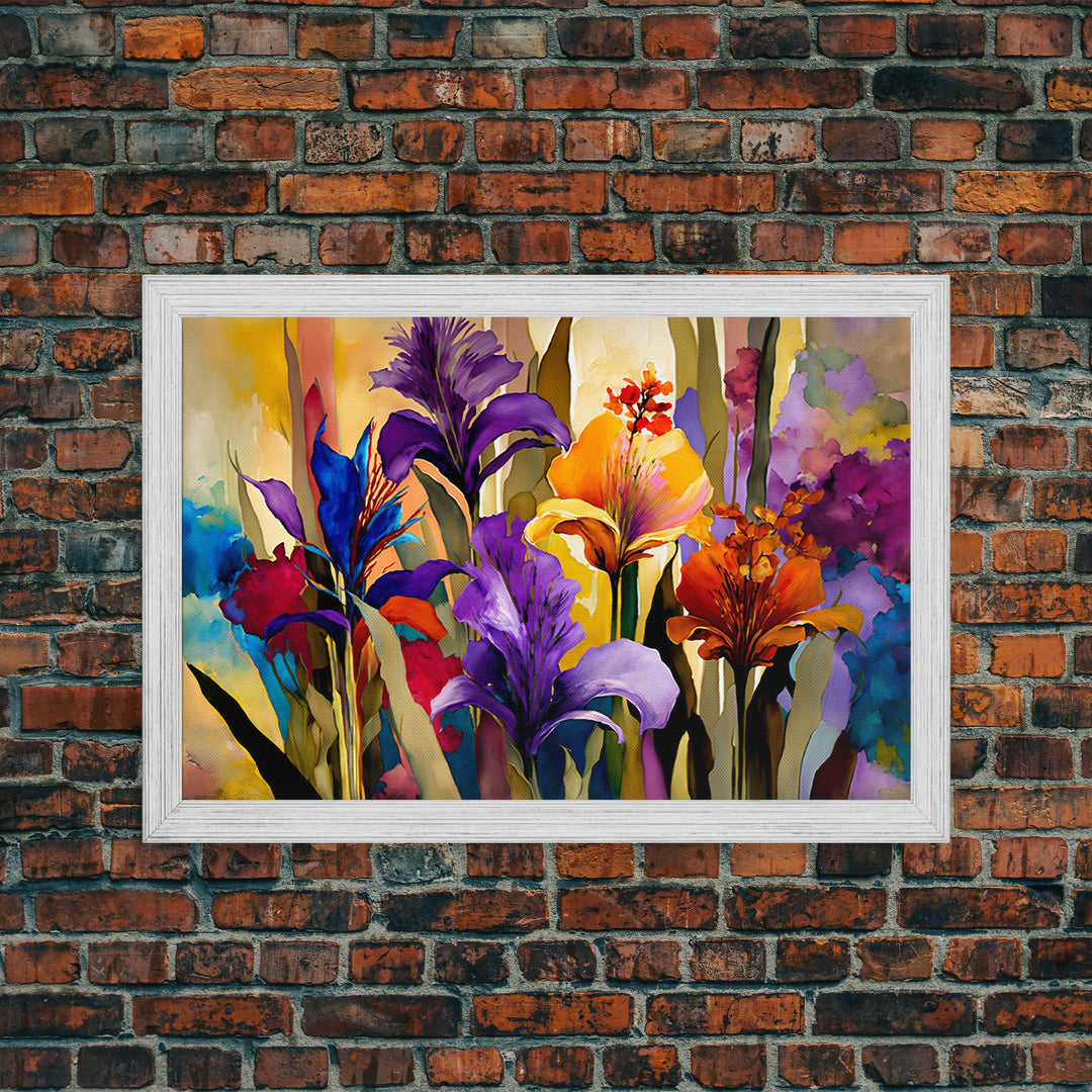 Colorful Wildflowers Print, Framed Canvas Art, Floral Botanical Art, Vivid Art, Large Living Room Wall Decoration