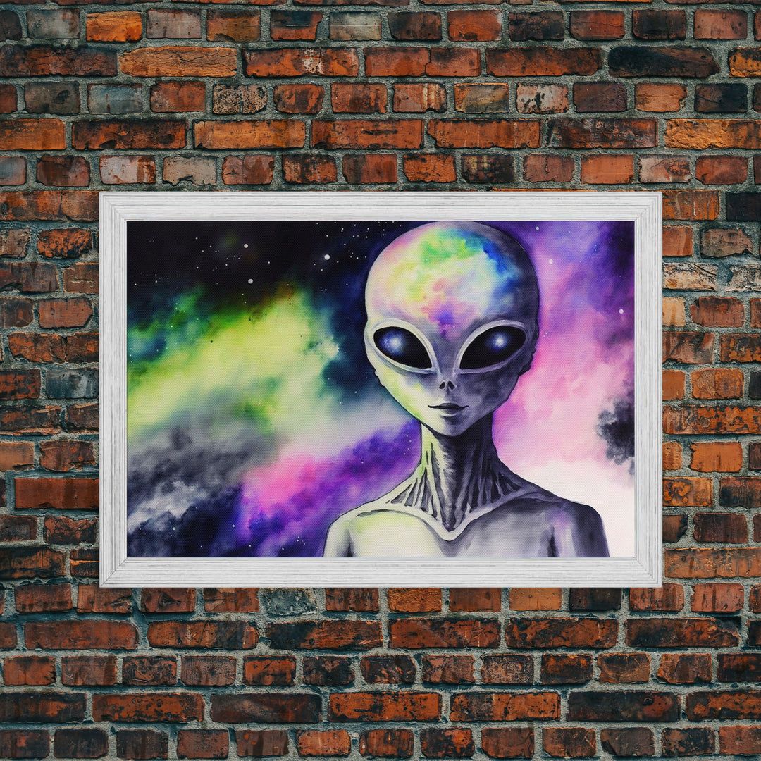Psychedelic Intergalactic Alien Art, Watercolor Style, Framed Canvas Print, Scifi Wall Art