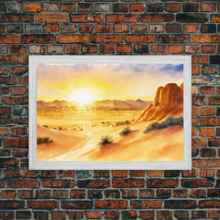 Watercolor Arizona Desert Landscape, Framed Canvas Print, Original Painting Print, Huge Living Room Wall Art, Southwest Western Decor