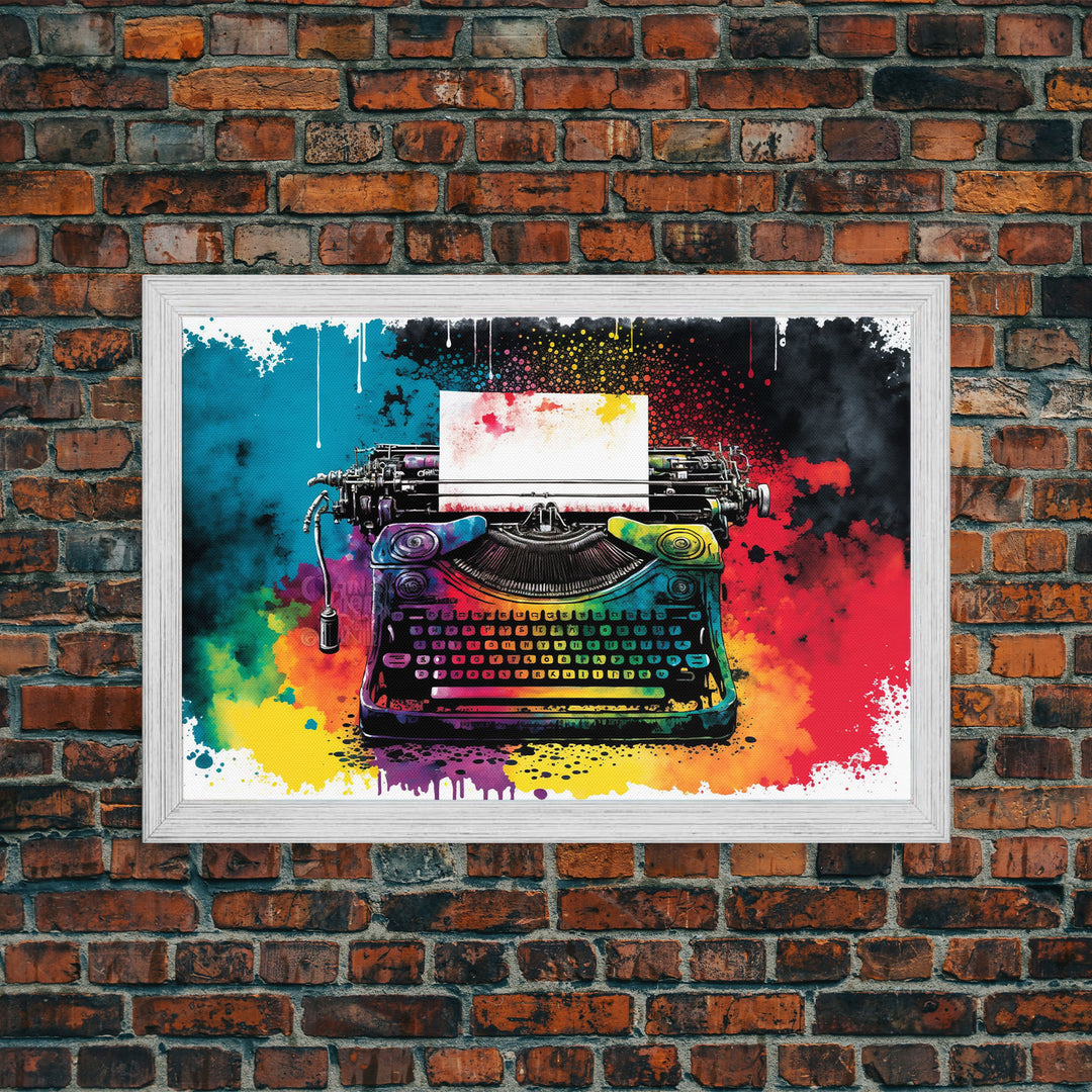 Watercolor Painting of an Antique Vintage Typewriter, Canvas Print, Framed Canvas Art, Original Art, Retro Pop Art Graffiti Style Decor
