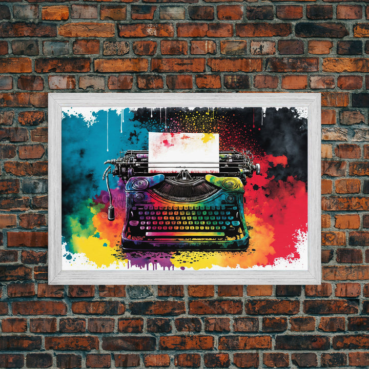 Watercolor Painting of an Antique Vintage Typewriter, Canvas Print, Framed Canvas Art, Original Art, Retro Pop Art Graffiti Style Decor