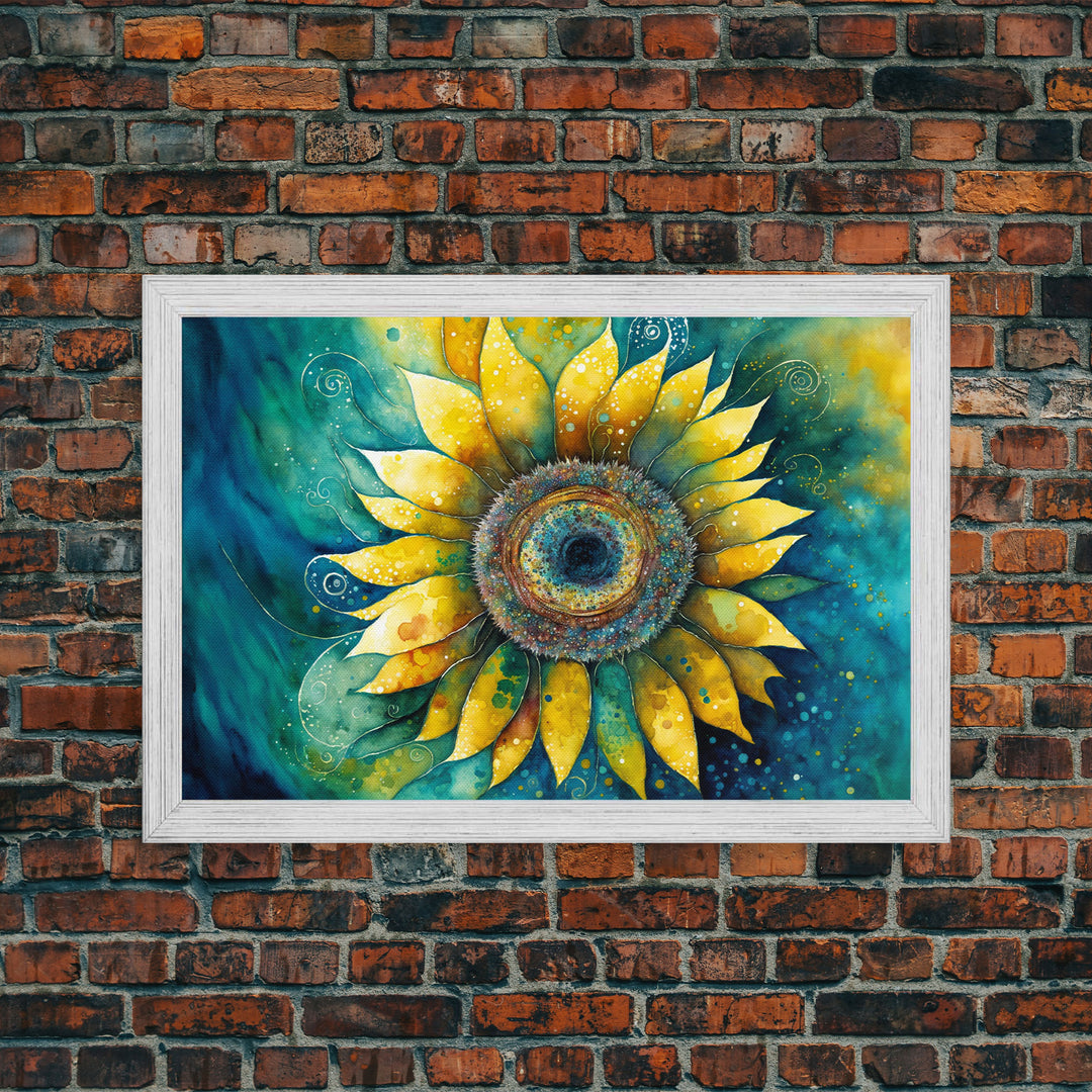 Watercolor of a Sunflower, Framed Canvas Print, Framed Art, Lowkey Farmhouse Wall Art, Living Room Decor, Living Room painting