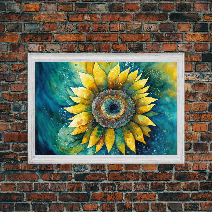 Watercolor of a Sunflower, Framed Canvas Print, Framed Art, Lowkey Farmhouse Wall Art, Living Room Decor, Living Room painting