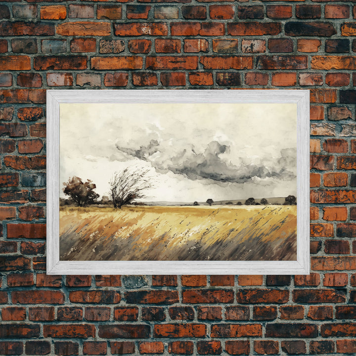Muted Vintage Style Landscape Wall Art, Nature Framed Large Gallery Art, Oil Painting Art Ready to Hang, Framed Canvas Wall Decoration