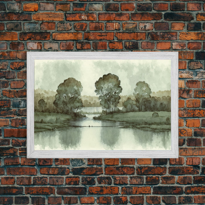 Vintage Landscape Wall Art Print, Nature Framed Large Gallery Art, Minimalist Art Ready to Hang, With Hangers, Muted Farmhouse Art