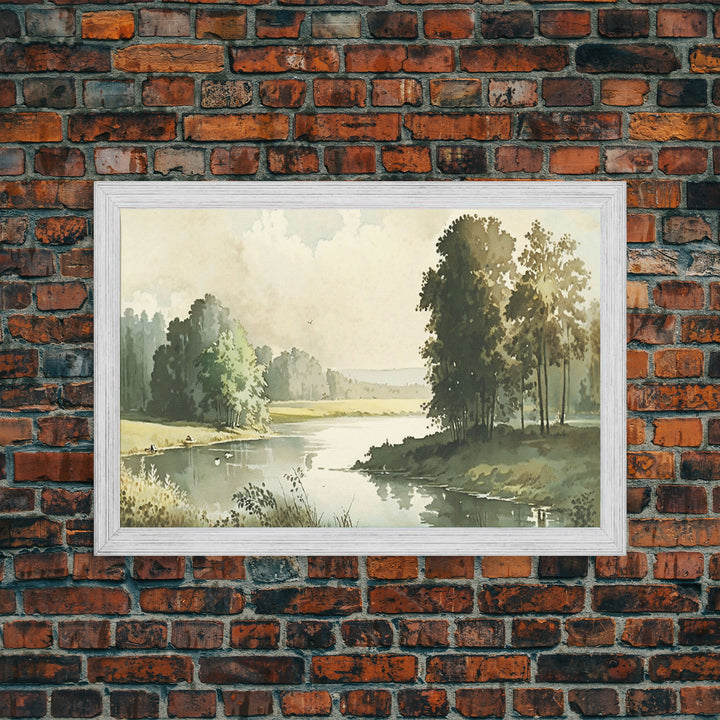 Wall Art, Vintage Landscape Framed Canvas Print, Wall Decor with hanging kit, Rustic Farmhouse Decor, Primitive Art, Early American Style