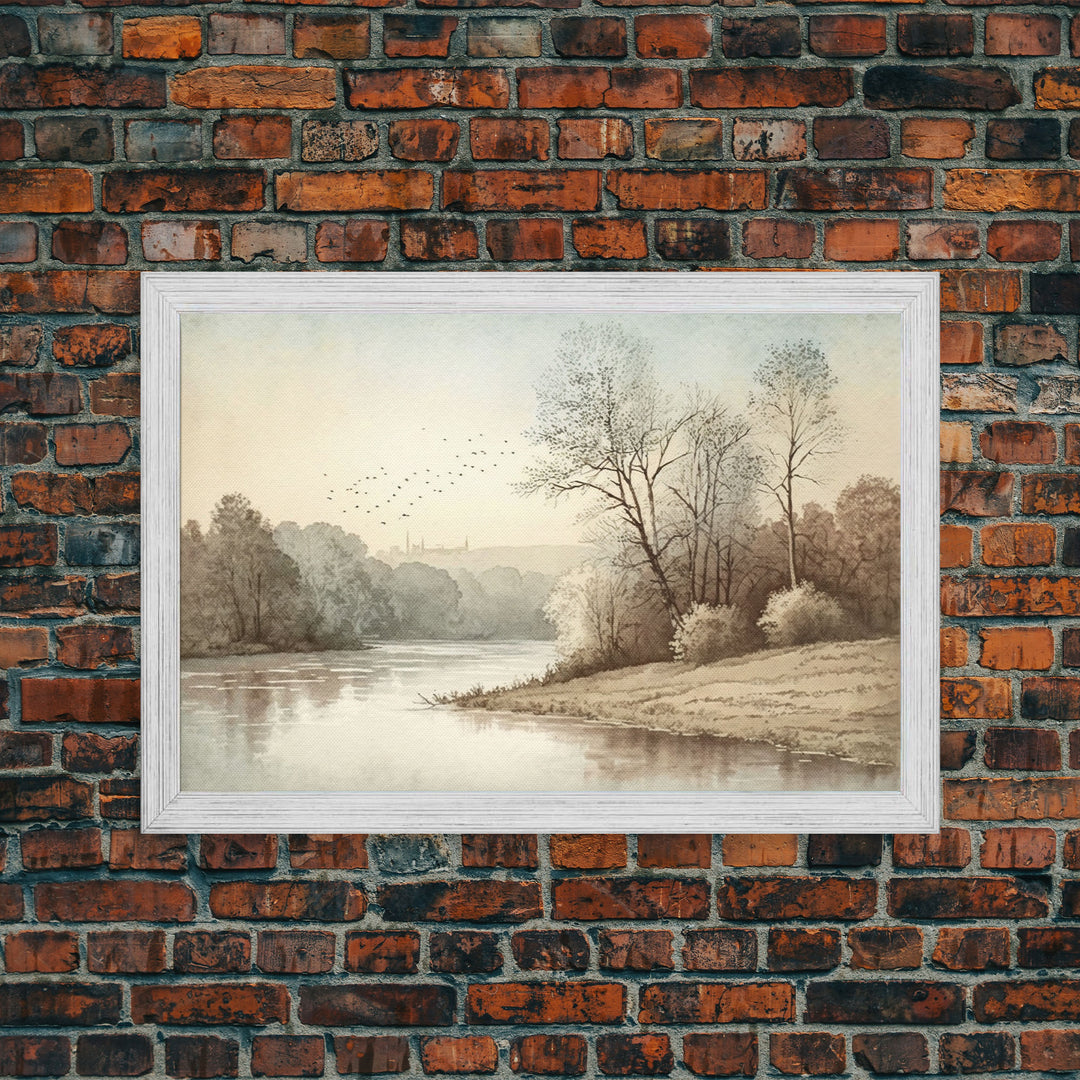 Farmhouse Wall Art, Retro / Vintage Style Landscape, Framed Canvas Print, Boho Style Minimalist Art, Framed Wall Art