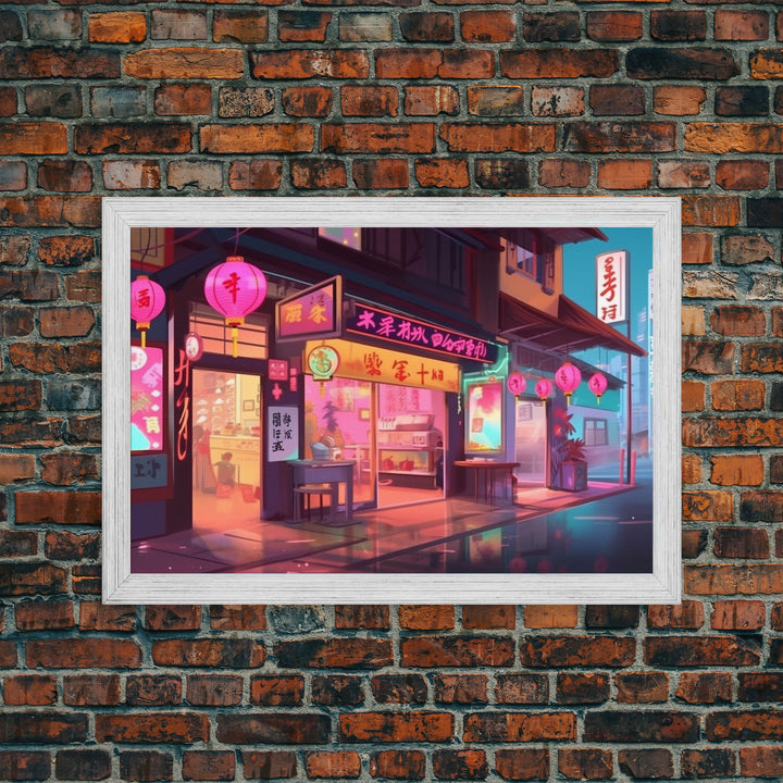 Sushi Shop Wall art, Framed Canvas Print, Living room decor, Pop Art Style, Neon lights, Japanese Art, Wall decor