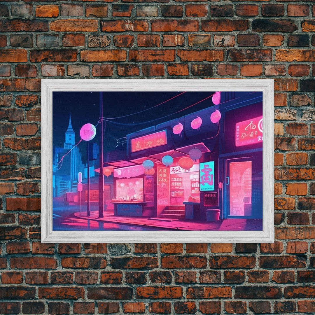 Retro Synthwave Style Tokyo Art, Framed Canvas Print, Unique Wall Art, Vintage Inspired Tokyo Night Life Art