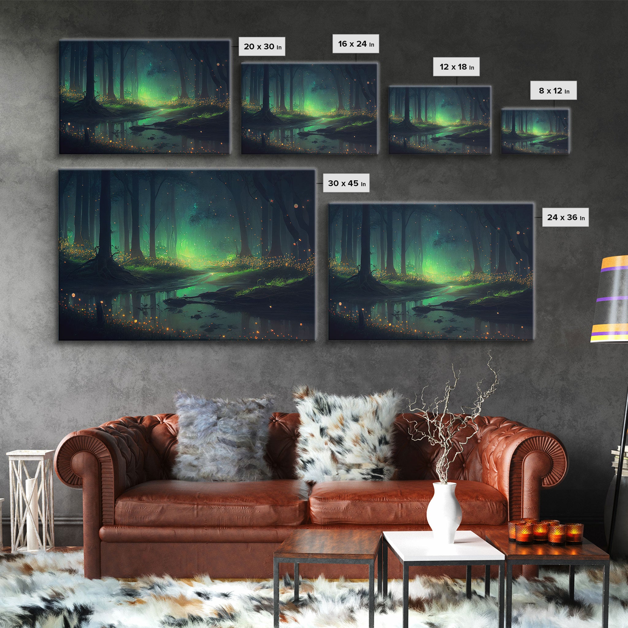 Fireflies In Forest Swamp Night Green Wall Poster, Wall Decor, Wall Art Print, Fine Art Print