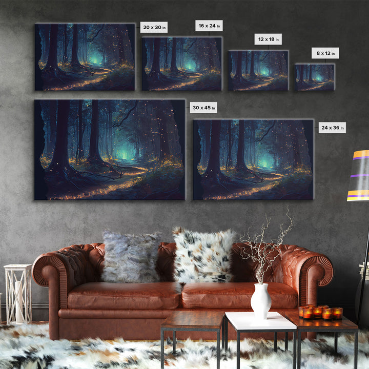 Night In The Forest Woods Path Of Fireflies Fine Art Print, Wall Poster, Wall Art Print, Wall Decor