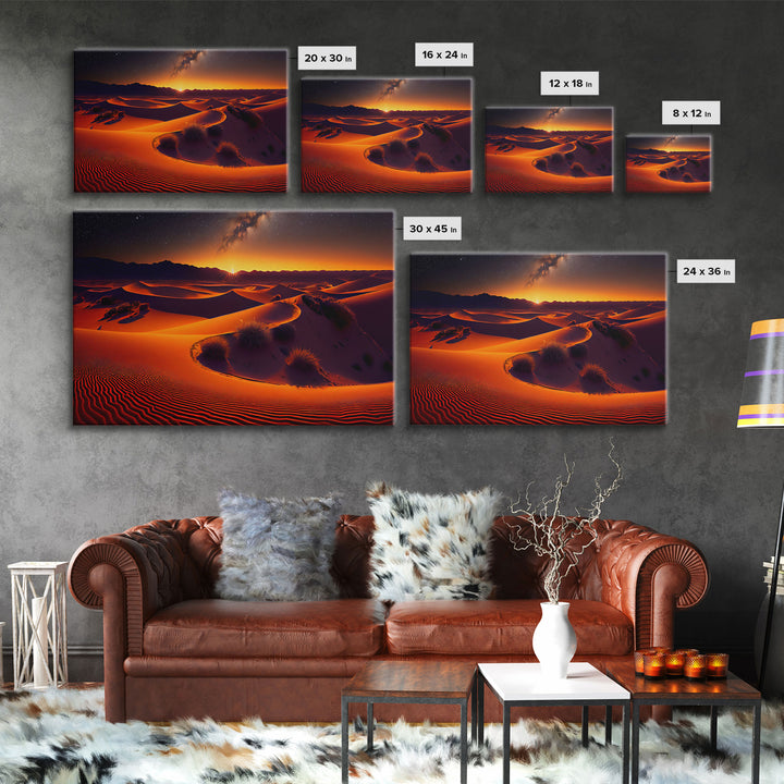 Milky Way galaxy visible over a desert night, framed canvas print, unique wall art