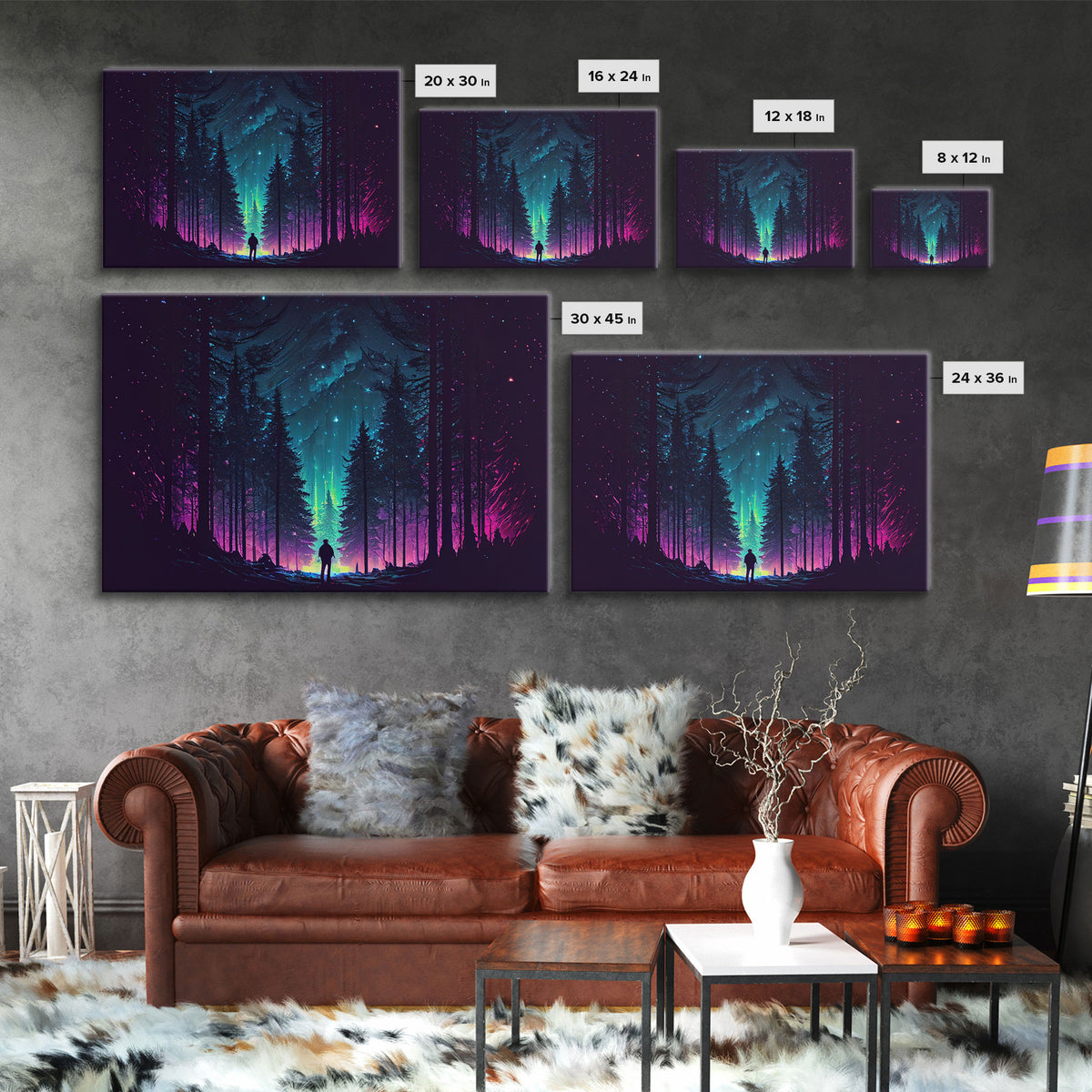 Contemplating the stars, vaporwave aesthetic, forest art, starry night, framed canvas print