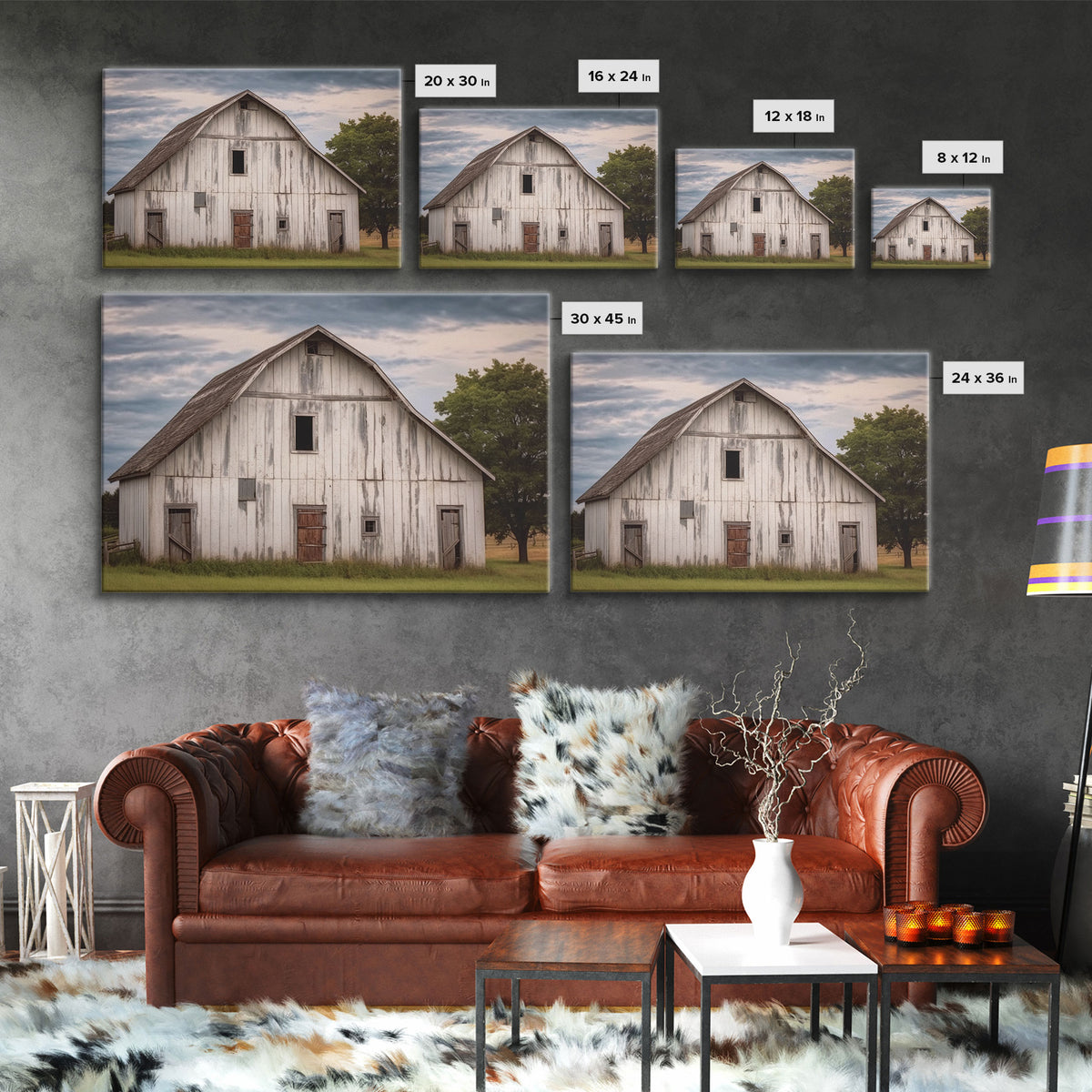 Rustic Farmhouse Wall Decor, White Barn Landscape Print, Farmhouse Living Room Decor, Farmhouse Kitchen Decor, Original Art, Old Barn Photo