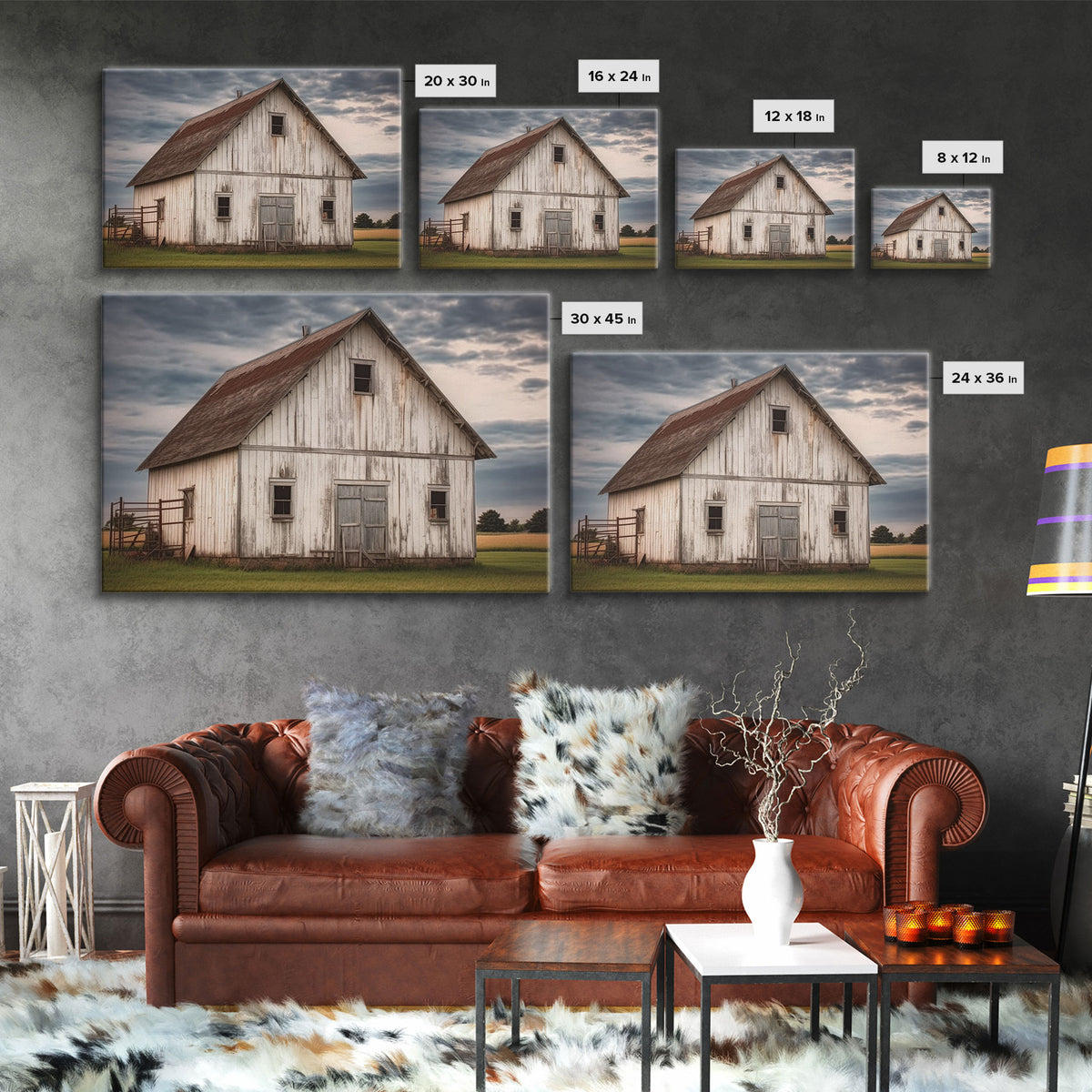 Rustic Farmhouse Wall Decor, White Barn Landscape Print, Farmhouse Living Room Decor, Farmhouse Kitchen Decor, Original Art, Old Barn Photo