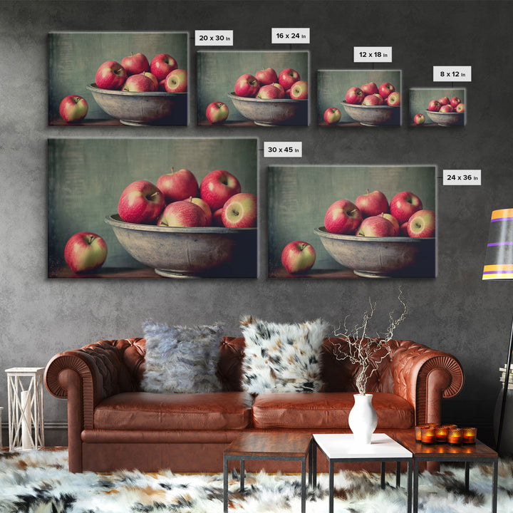 Primitive Vintage Kitchen Art Print, Farmhouse Country Kitchen Decor, Apples Print, Picture of Apples in Bowl for Kitchen Decor, Original