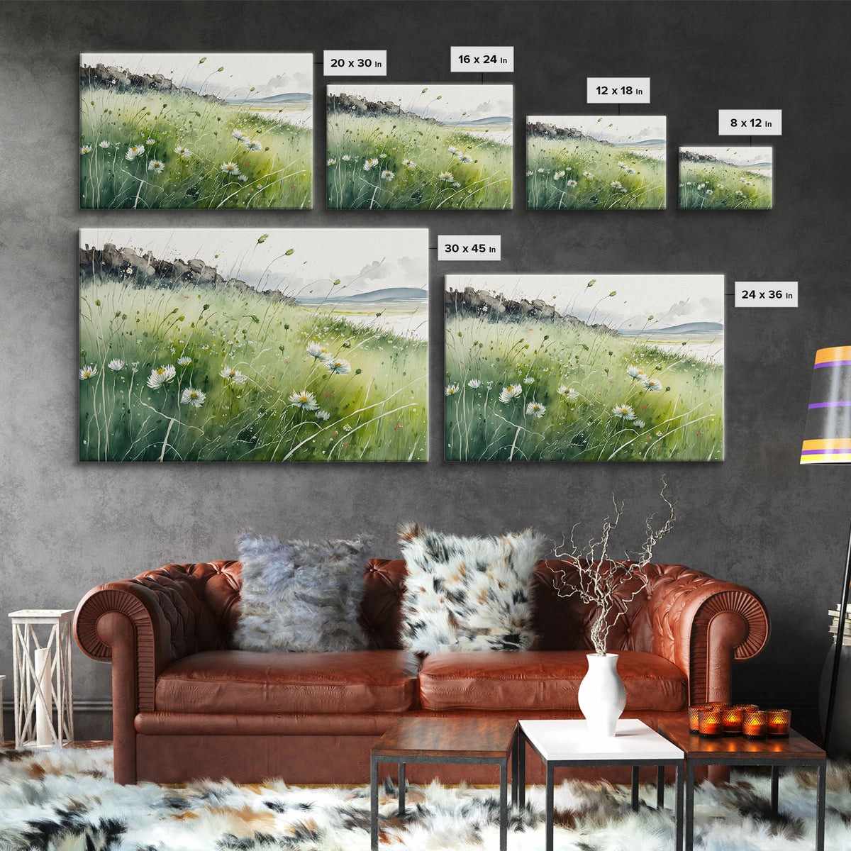 Modern Boho Wall Art, Wall Decoration, Beautiful field of wild flowers framed canvas print, Minimalist Farmhouse Decor