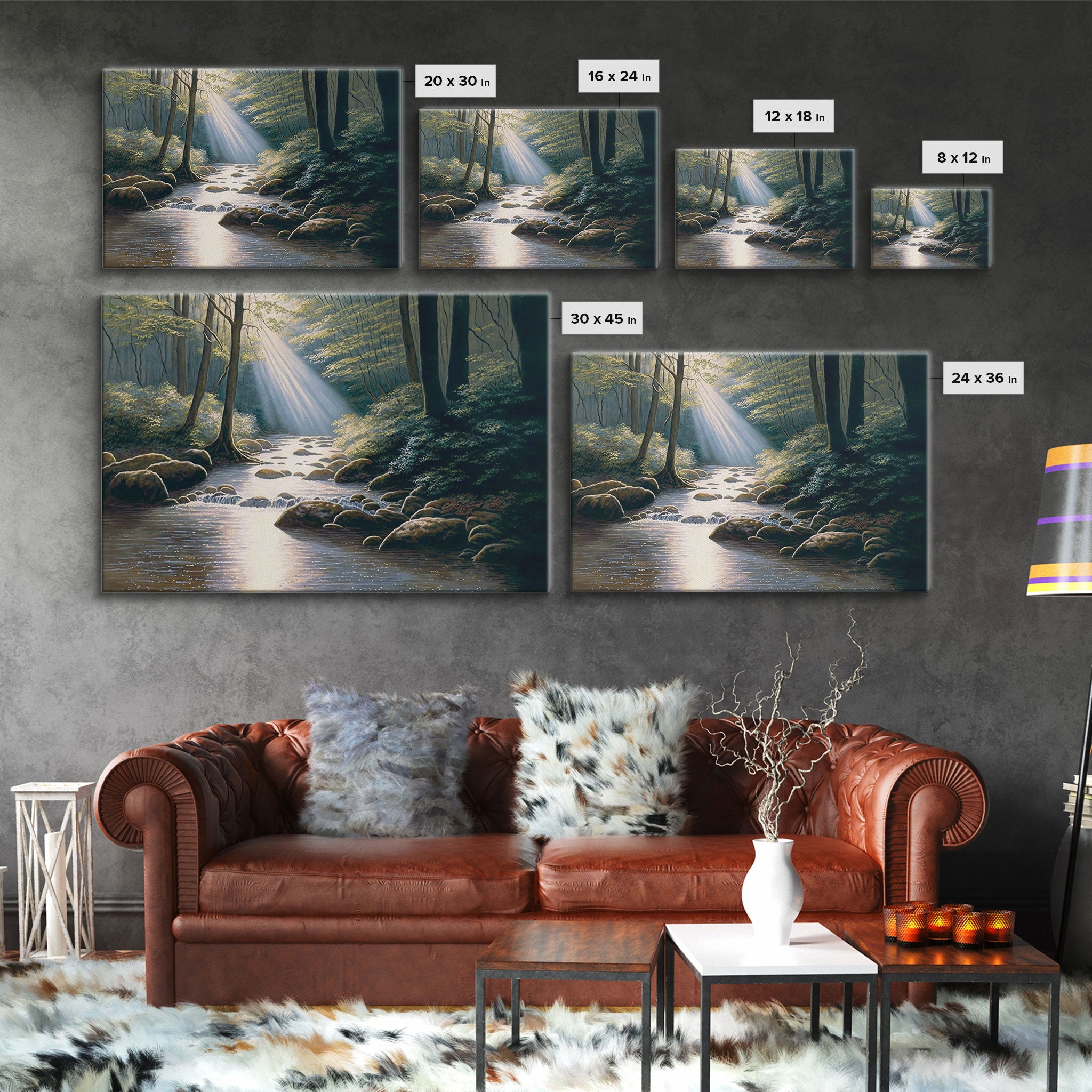 Colorful Watercolor Art, Framed Canvas Print, unique wall art, framed wall art, Landscape watercolor, Beams of Sunlight piercing the canopy