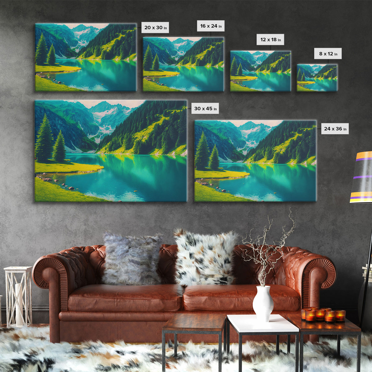 Calm and Serene Landscape Painting, Framed Canvas Print National Park Canvas Art, Framed wall decor, living room wall art, Pine Tree Lake