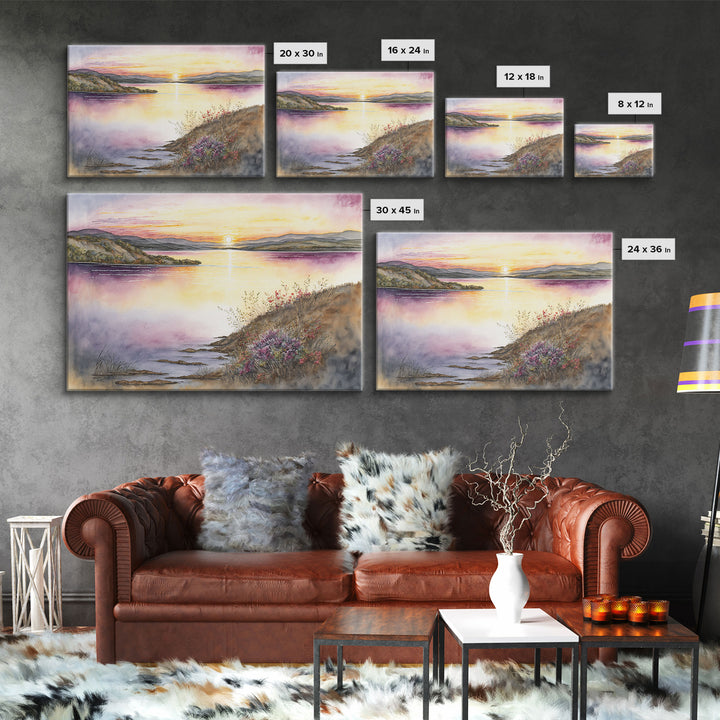 Flower Watercolor Painting, Beautiful thin brush stroke watercolor landscape, framed canvas print, living room art