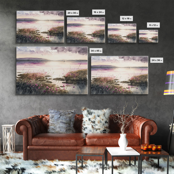 Art for living room, serene landscape watercolor painting, framed canvas print, framed art, wall decoration canvas