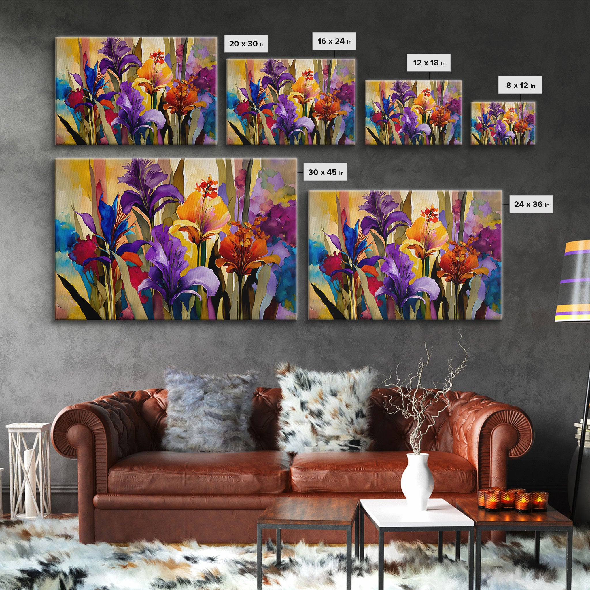 Colorful Wildflowers Print, Framed Canvas Art, Floral Botanical Art, Vivid Art, Large Living Room Wall Decoration