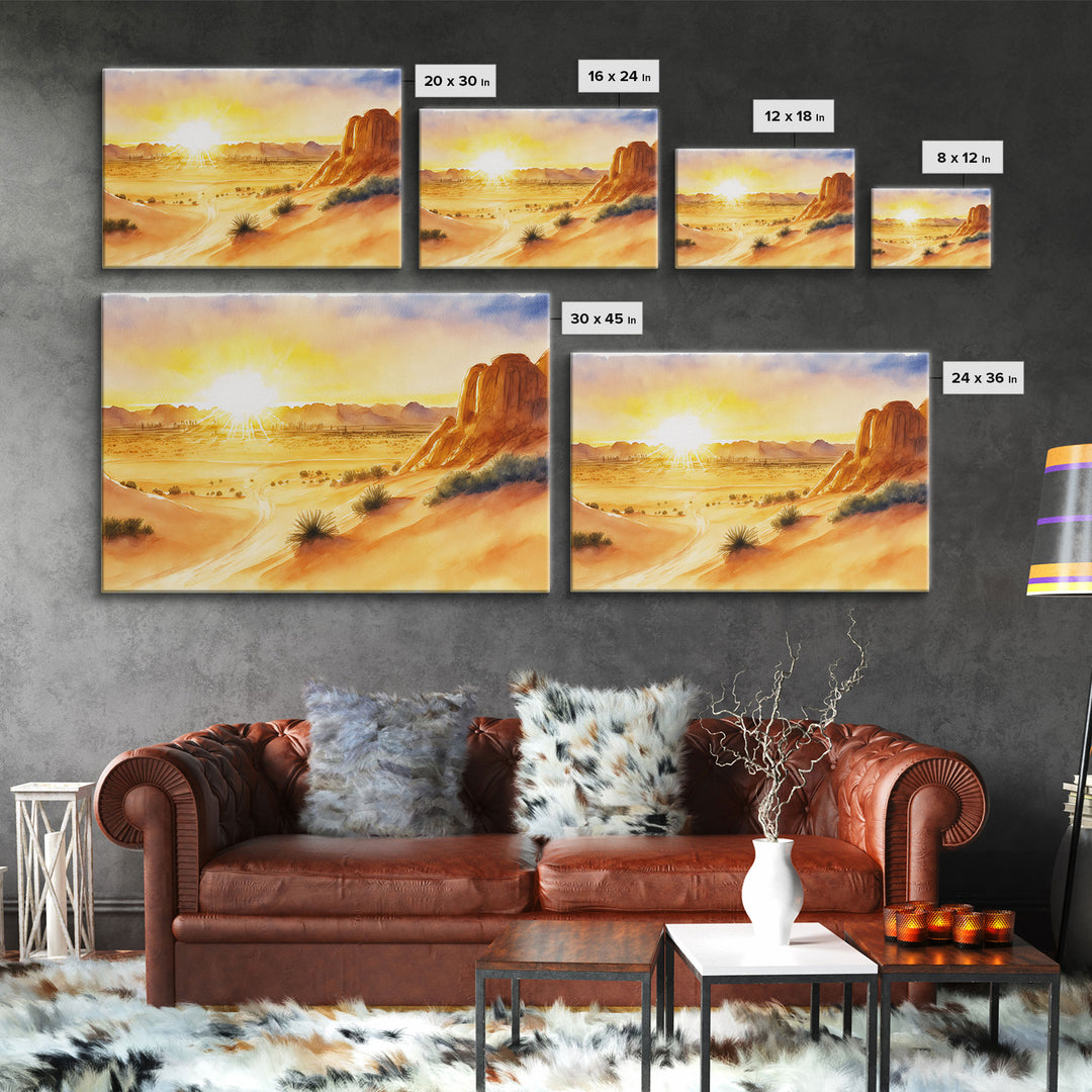 Watercolor Arizona Desert Landscape, Framed Canvas Print, Original Painting Print, Huge Living Room Wall Art, Southwest Western Decor