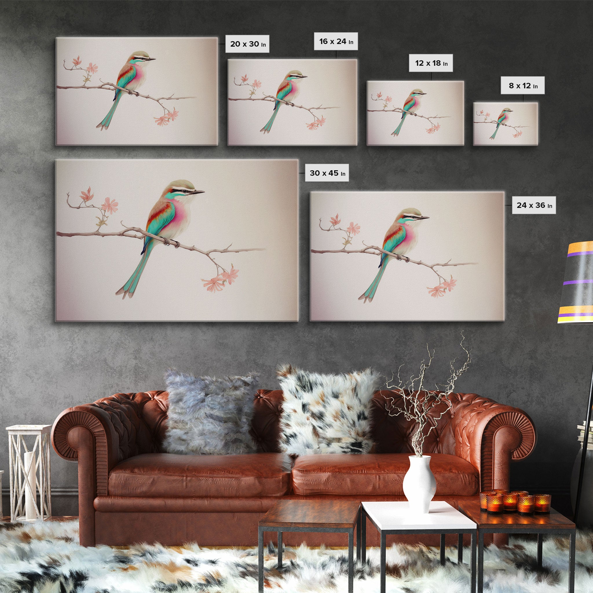 Colorful Oriole Bird On a Branch, Watercolor, Framed Canvas Print, Birdwatcher Art