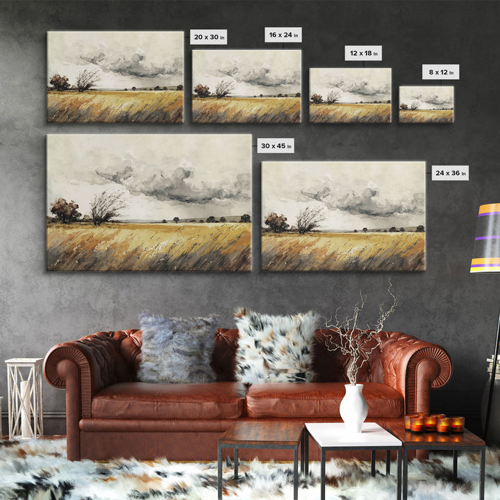 Muted Vintage Style Landscape Wall Art, Nature Framed Large Gallery Art, Oil Painting Art Ready to Hang, Framed Canvas Wall Decoration