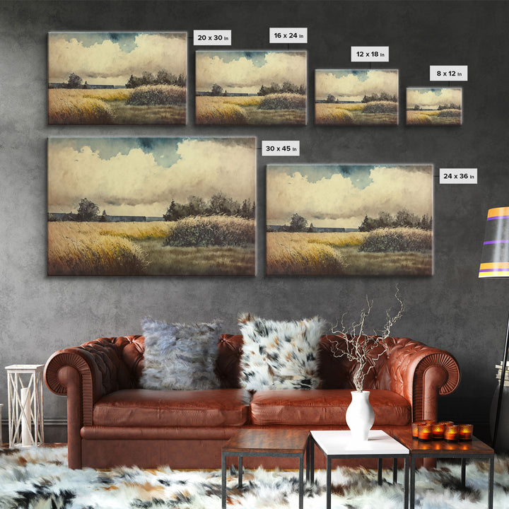 Subdued Watercolor Wall Art, Framed Canvas Print, Muted Moody Minimalist Boho Style Wall Art, Guest Room, Above Bed Art, Above Sofa Wall Art