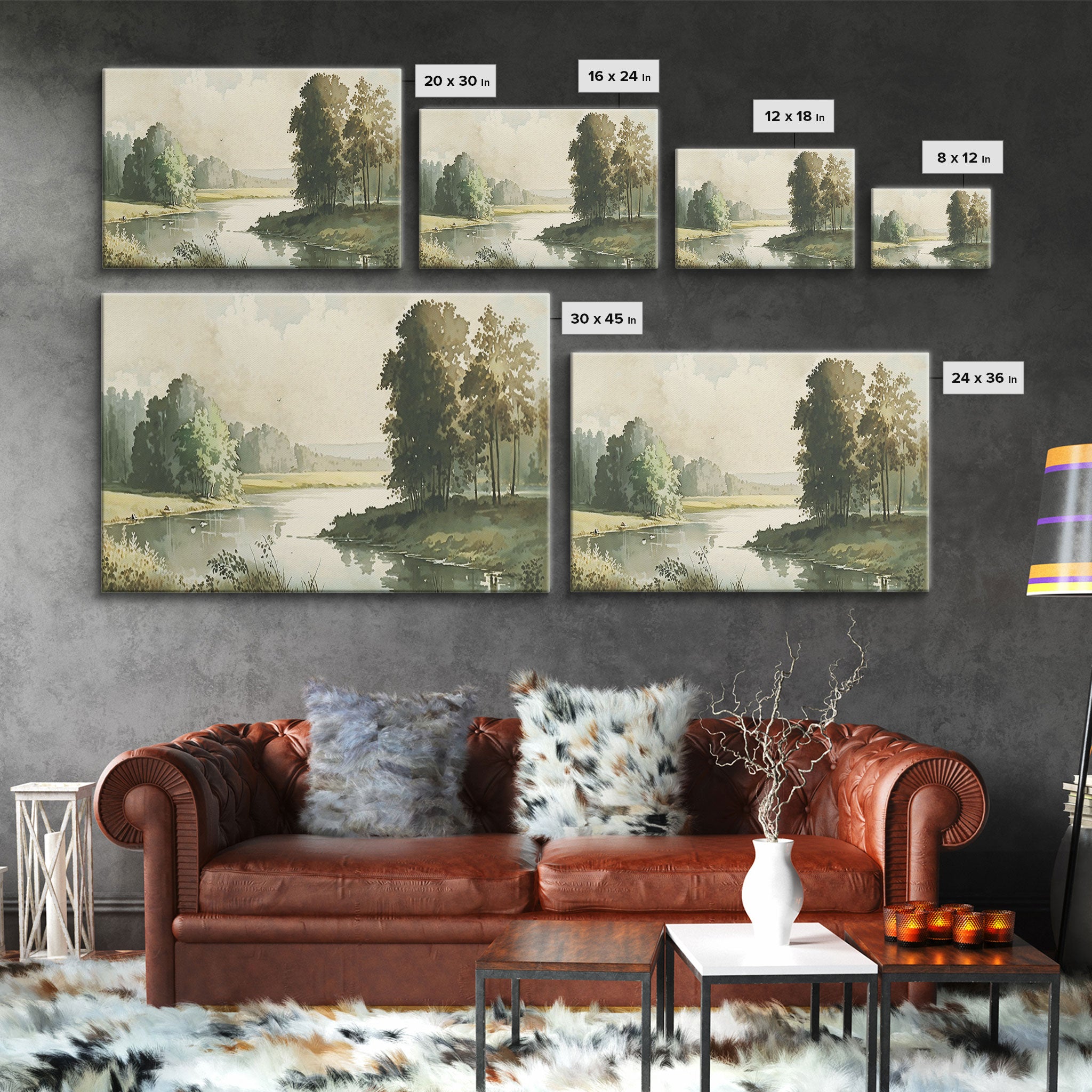Wall Art, Vintage Landscape Framed Canvas Print, Wall Decor with hanging kit, Rustic Farmhouse Decor, Primitive Art, Early American Style