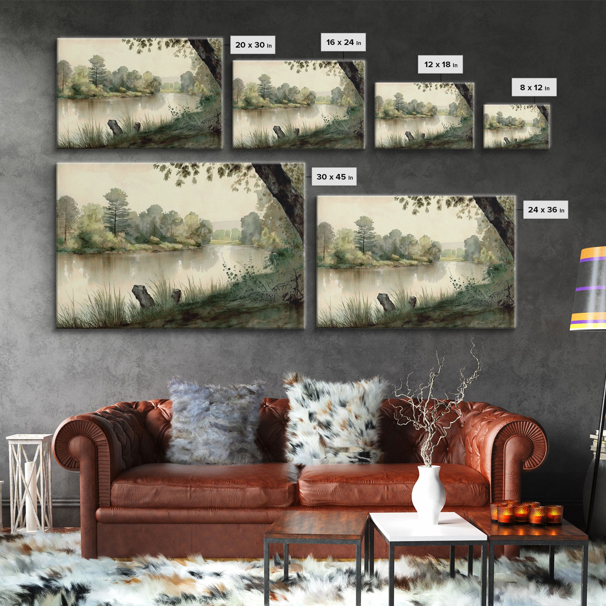Retro Rustic Boho Style Vintage Landscape Wall Art Canvas Print, Sketch Natural Framed Large Gallery Art, Minimalist Art Ready to Hang