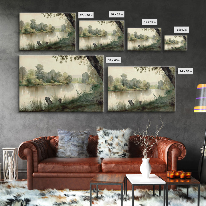 Retro Rustic Boho Style Vintage Landscape Wall Art Canvas Print, Sketch Natural Framed Large Gallery Art, Minimalist Art Ready to Hang